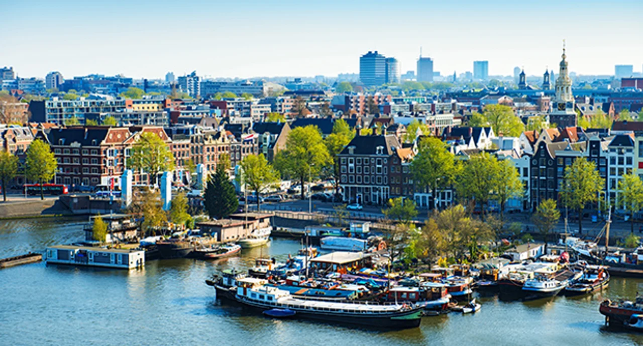 aerial view of Amsterdam city on one beautiful sunny day