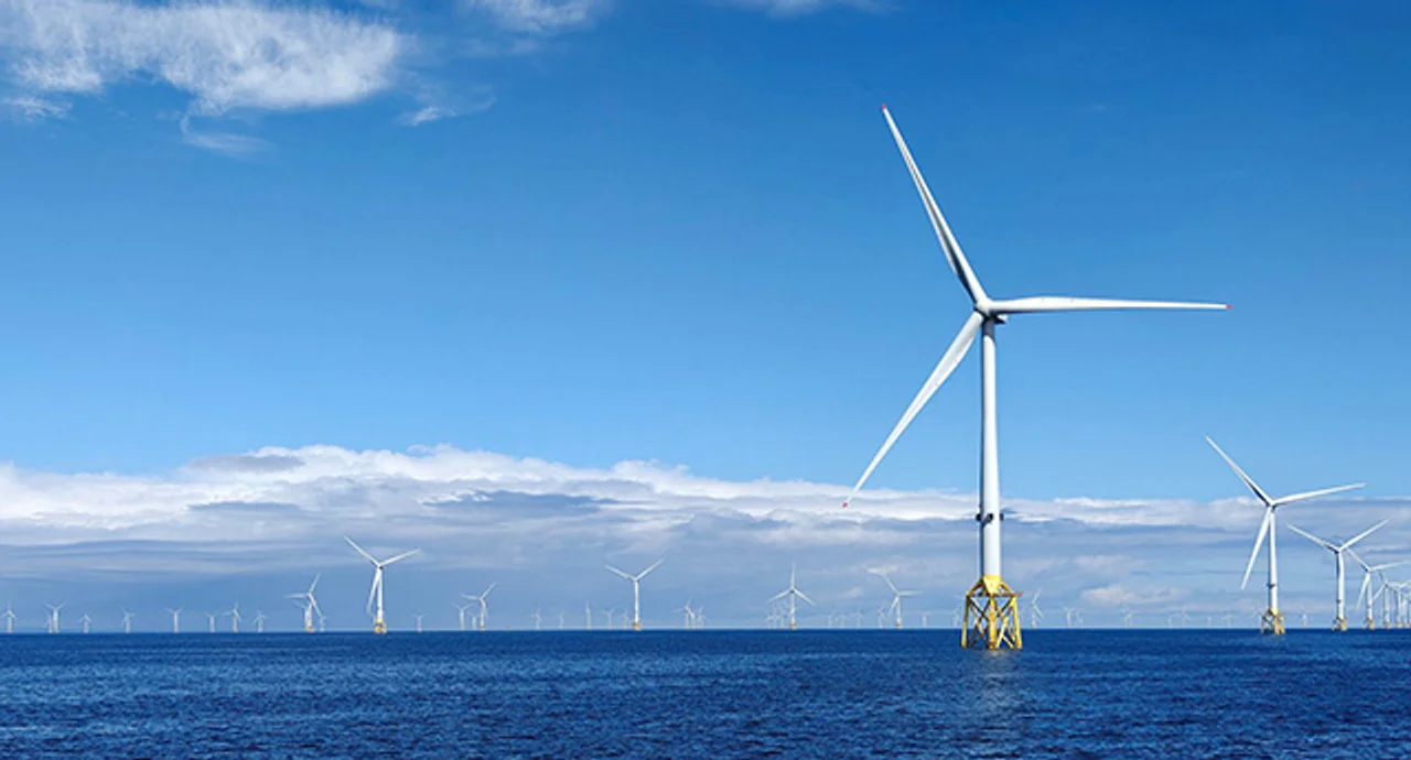 Offshore wind turbines standing in the sea
