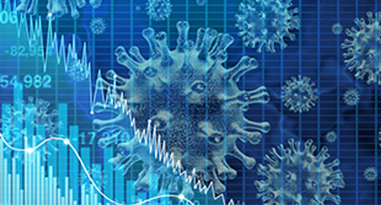 abstract image of a virus pressing down a share price graph