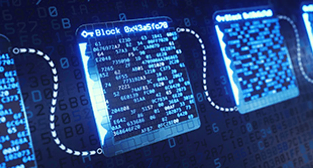Visualizing a blockchain on blue background