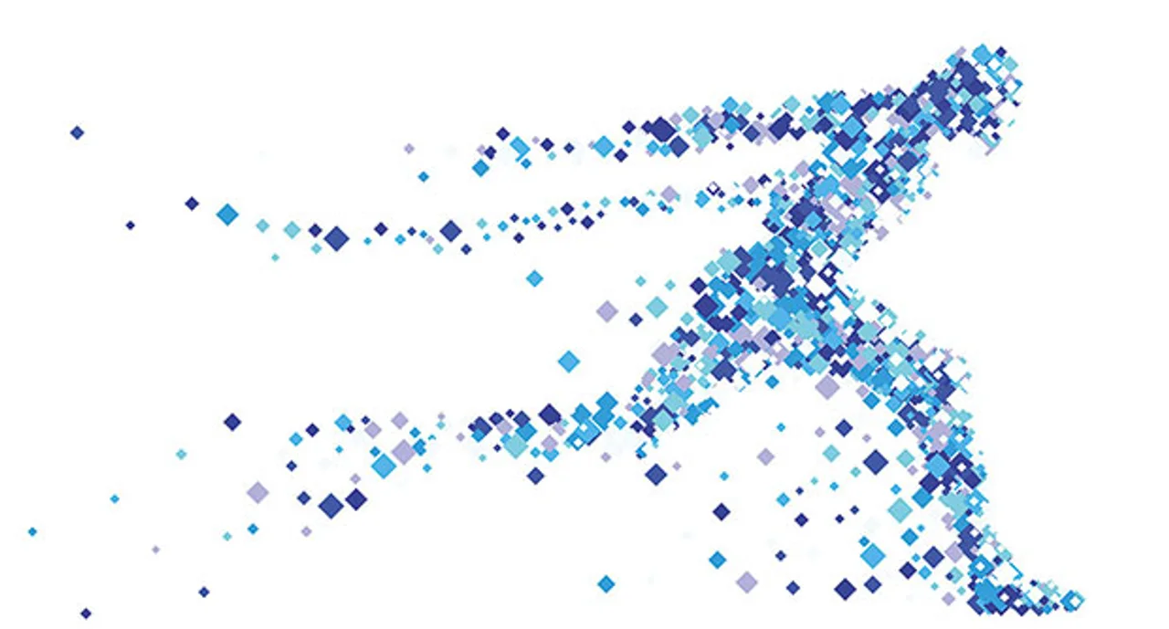 Image representation of a figure running comprised of different blue dots