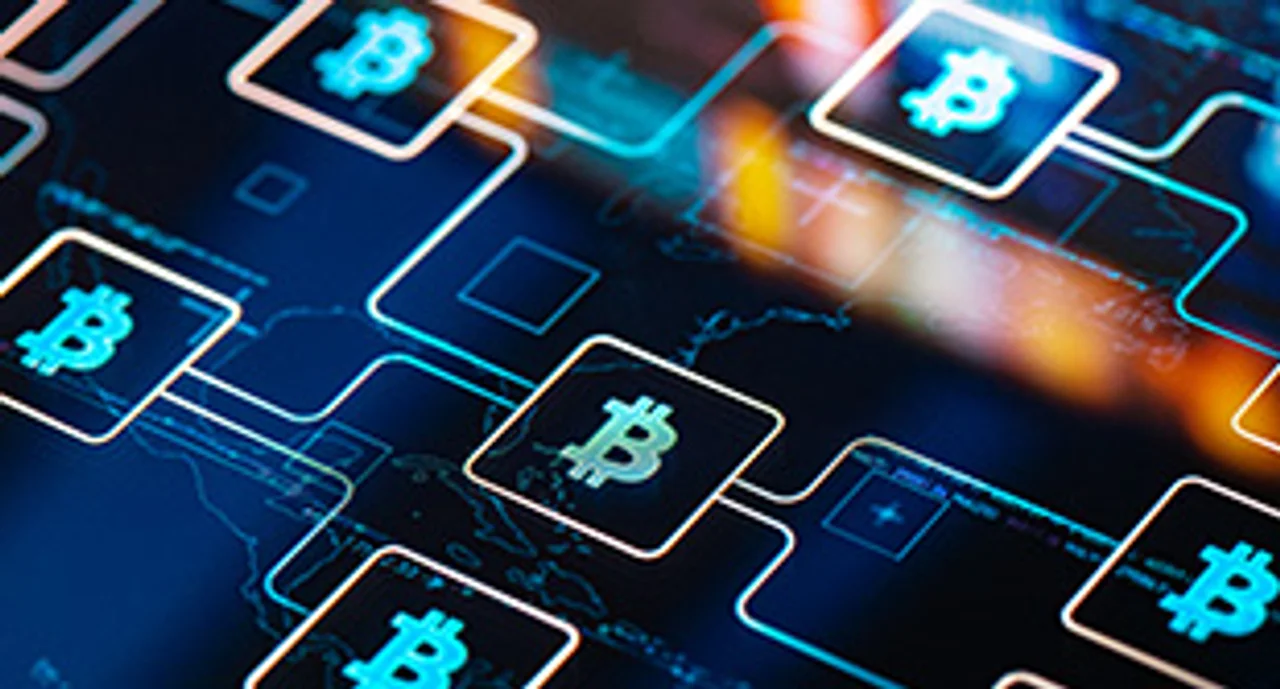 Bitcoin network concept on digital Screen