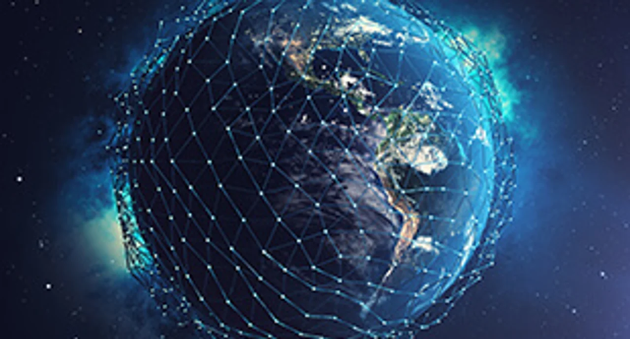 A globe with an overlay of linked digital nodes