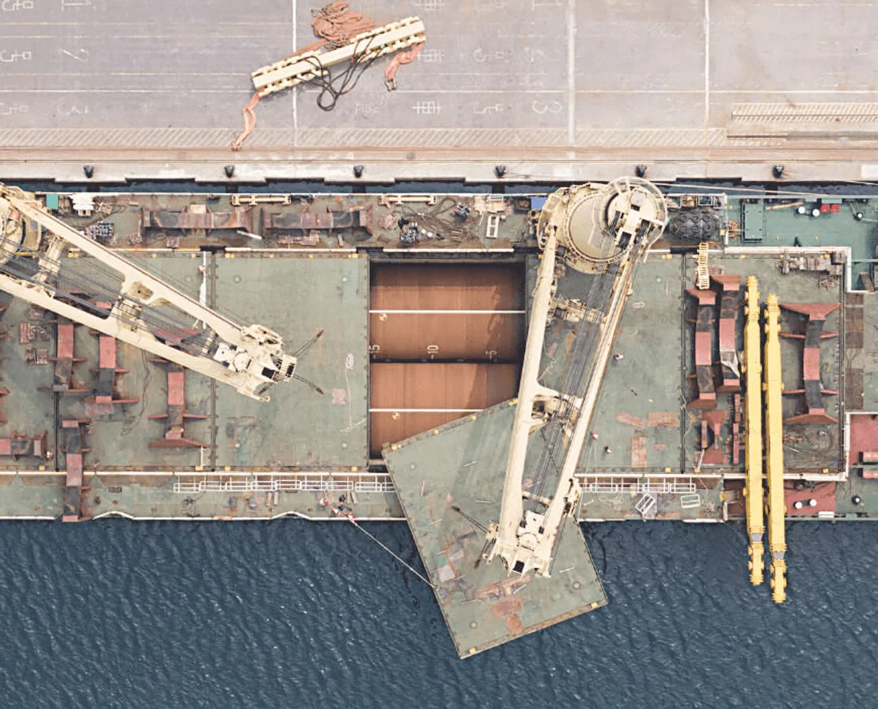 Monopiles offloading at Mailiao Harbor, Yunlin, Taiwan.