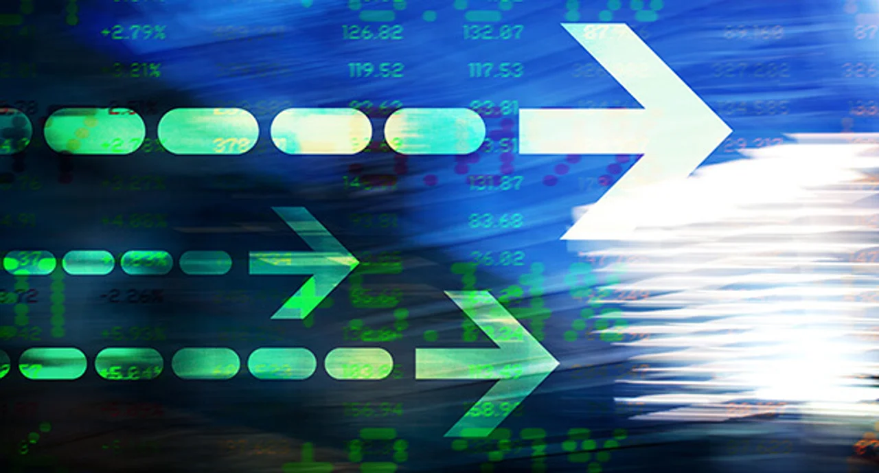 Finance Arrow Abstract Office Buildings And Trading Screen Data