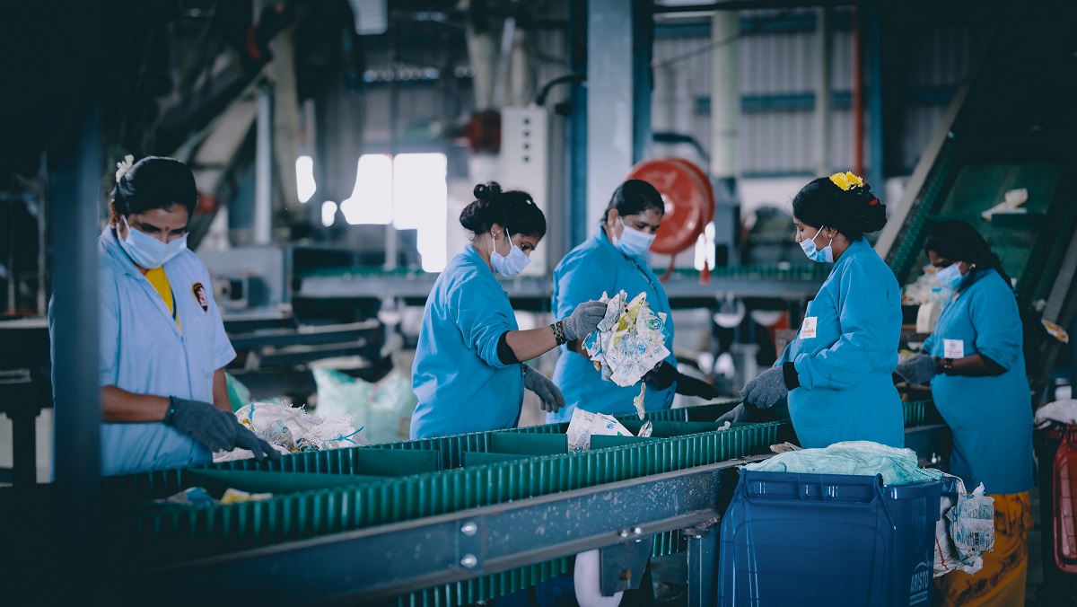 Women sorting waste at the Melitta&rsquo;s recycling company &lsquo;Vishuddh Recycle&rsquo; in Bangalore