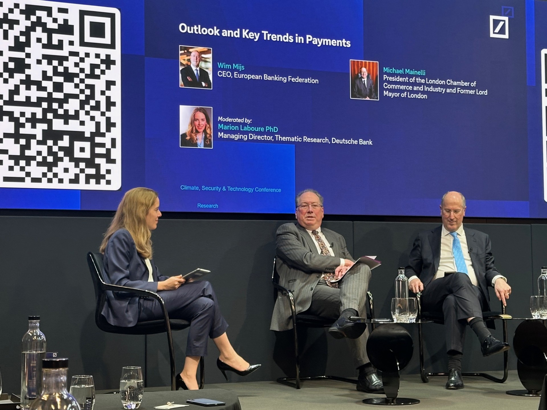 Marion Laboure (Deutsche Bank); Michael Mainelli (London Chamber of Commerce); and Wim Mijs (European Banking Federation)
