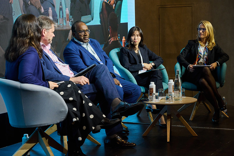 Left to right: Virginie O’Shea, Founder, Firebrand Research; Daniel Carpenter, CEO, Meritsoft; Anand Rengarajan, Head of Sales, Trust and Securities Services APAC, Middle East and Africa at Deutsche Bank; Ying-Ying Tan, Global Head of Product Management, Standard Chartered; Julia Barbara Romhanyi, Global Head of Securities Services, UniCredit